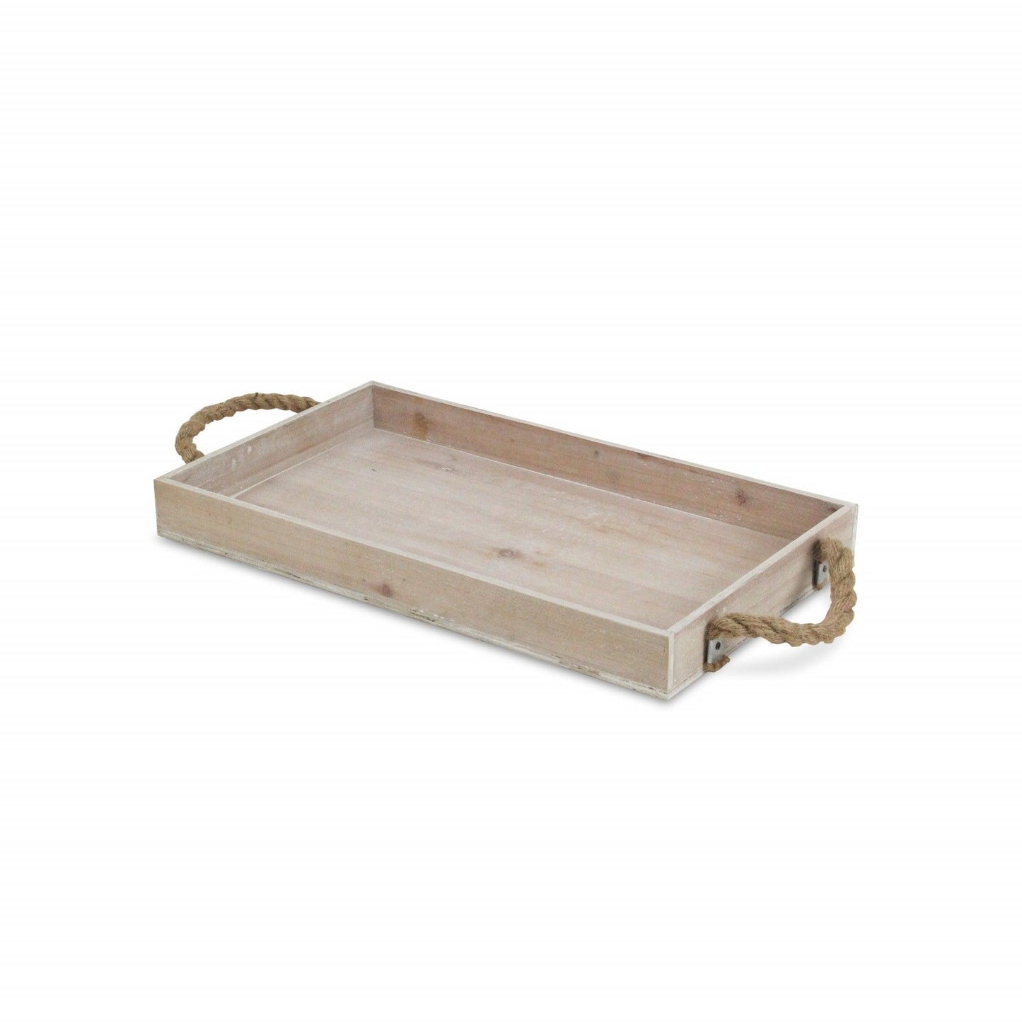 Light Gray Wooden Tray with Rope Handles - AFS