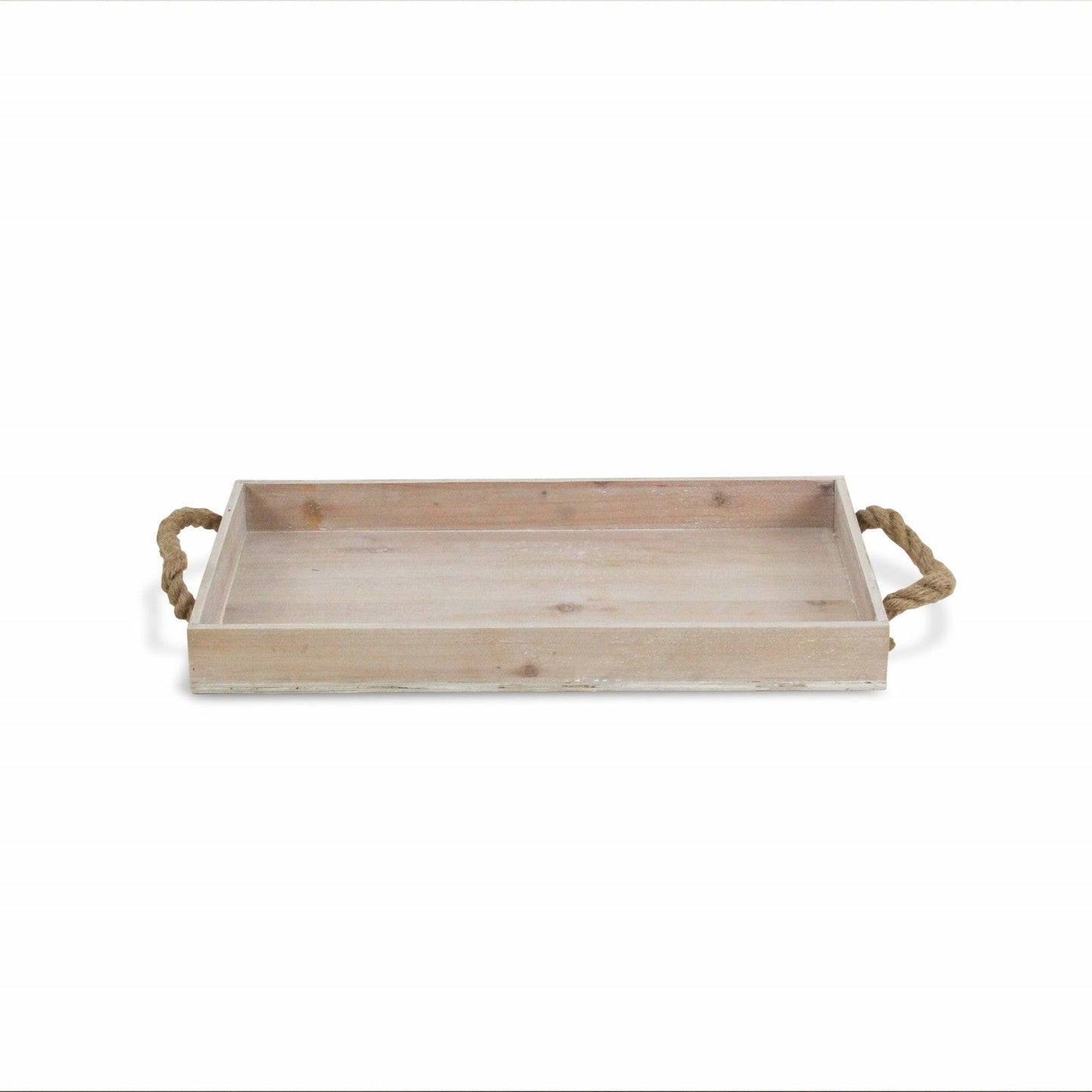 Light Gray Wooden Tray with Rope Handles - AFS