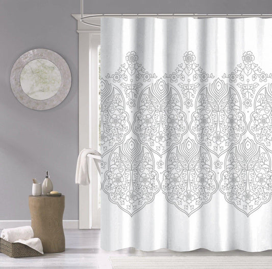 Silver Decorative Medallion Shower Curtain - AFS