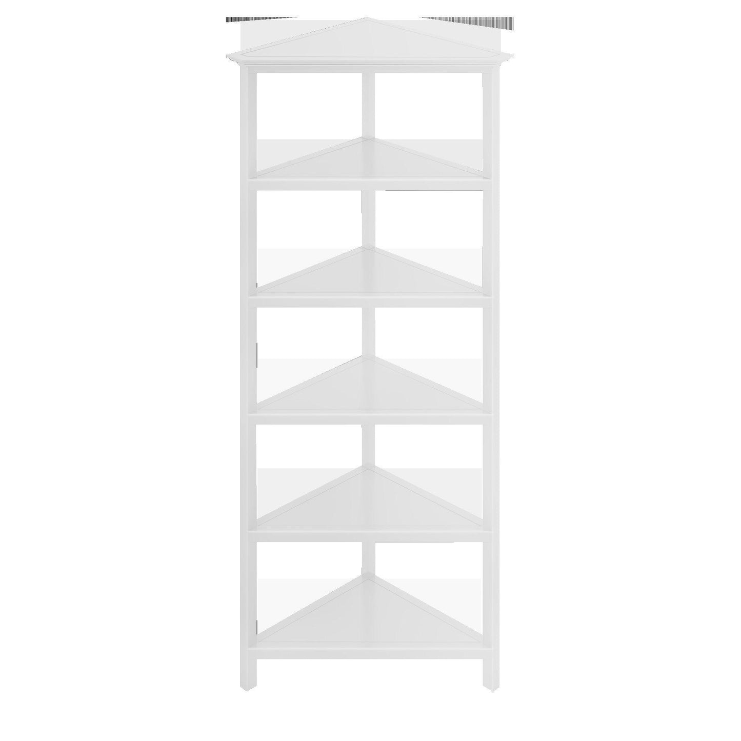 White Five Tier Solid Wood Corner Bookcase - AFS