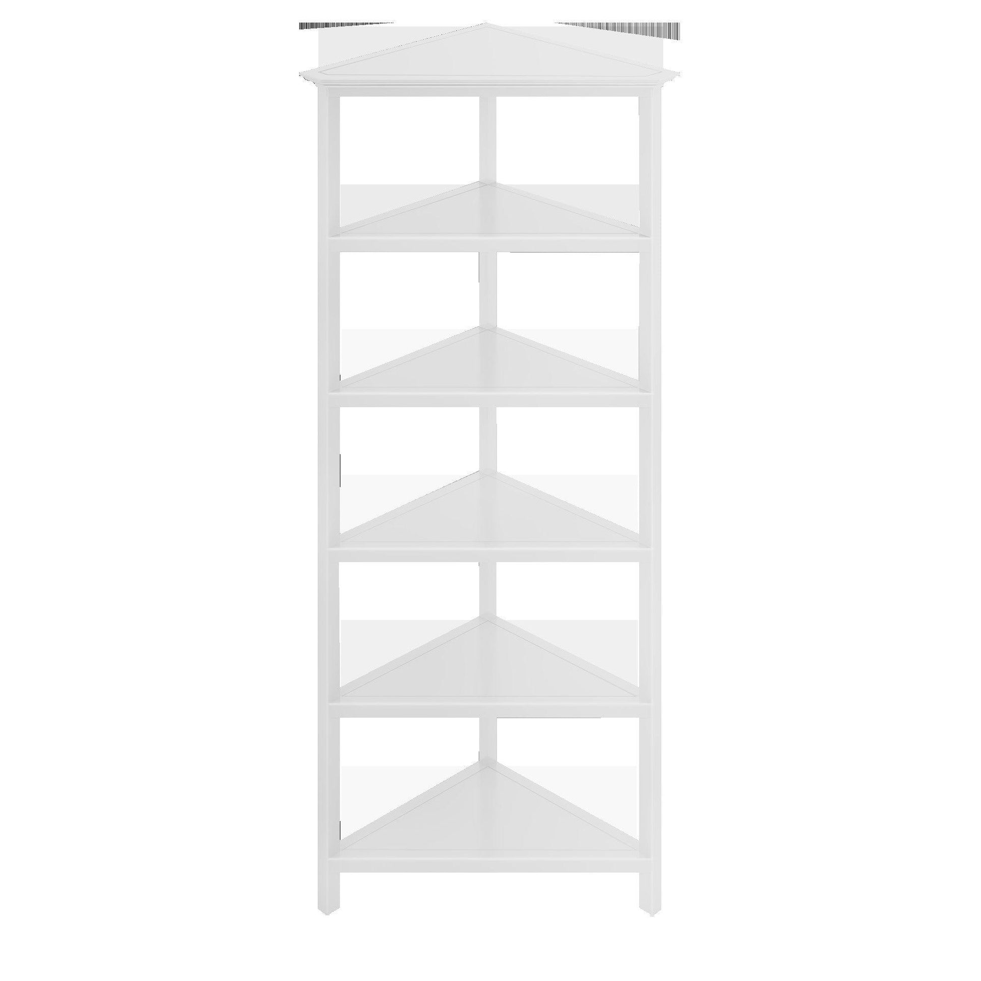 White Five Tier Solid Wood Corner Bookcase - AFS