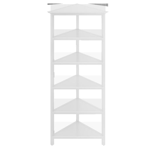 White Five Tier Solid Wood Corner Bookcase - AFS