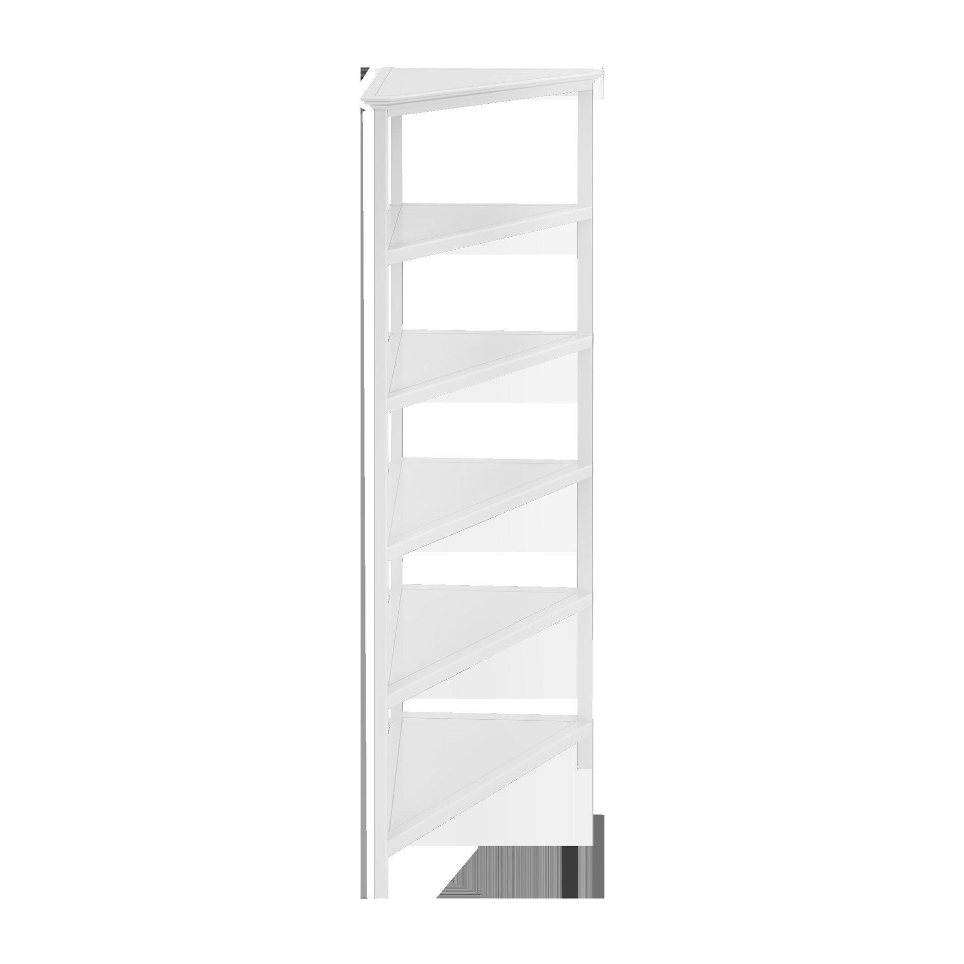 White Five Tier Solid Wood Corner Bookcase - AFS