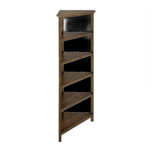 Walnut Five Tier Solid Wood Corner Bookcase - AFS