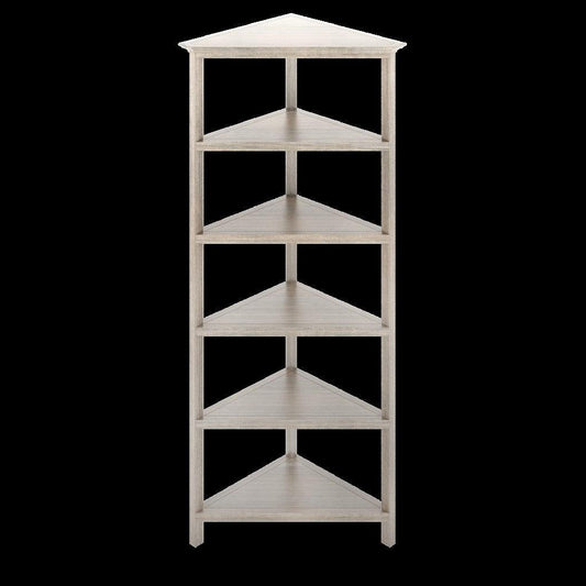 Gray Five Tier Solid Wood Corner Bookcase - AFS