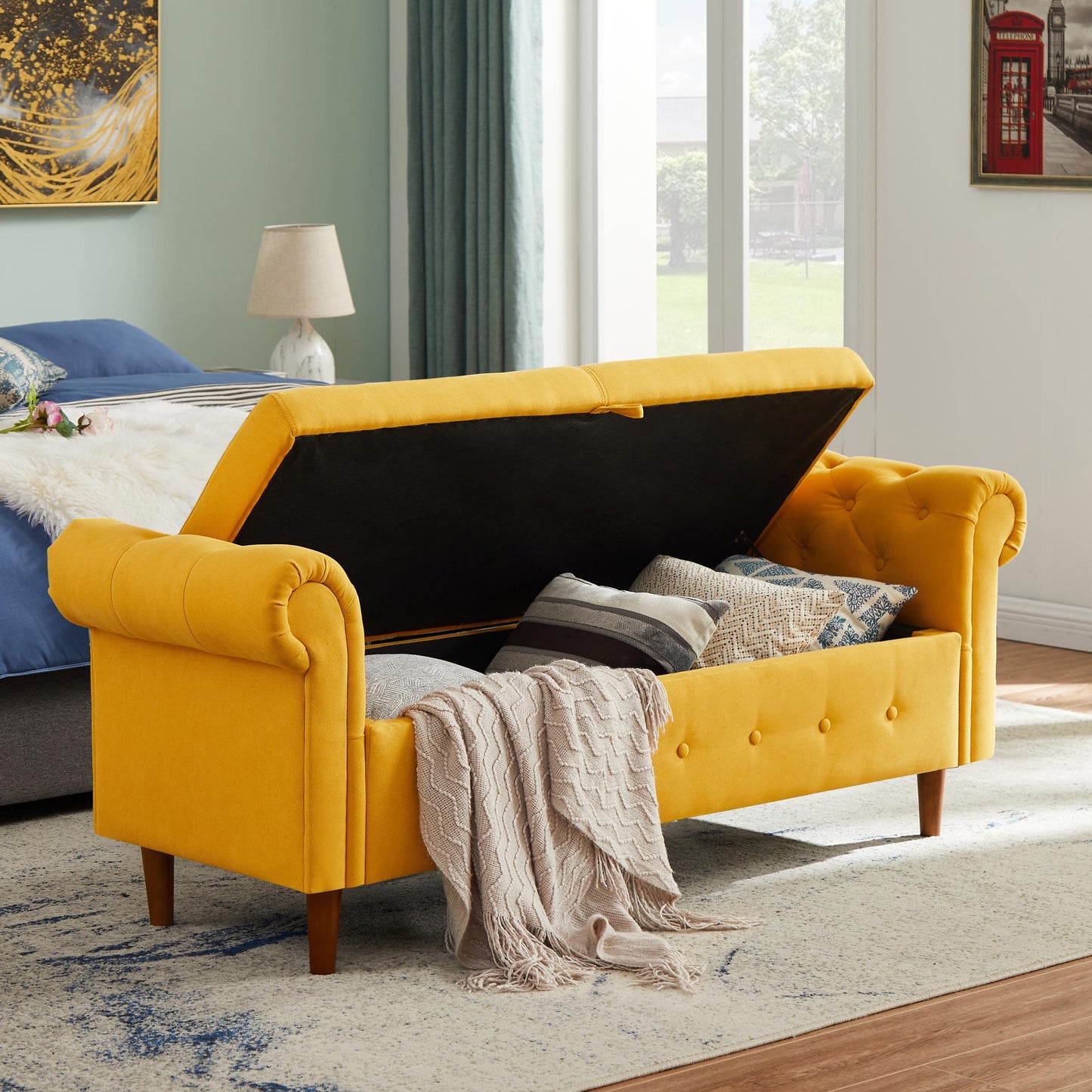 Multipurpose Rectangular Sofa Stool with Large Storage Space