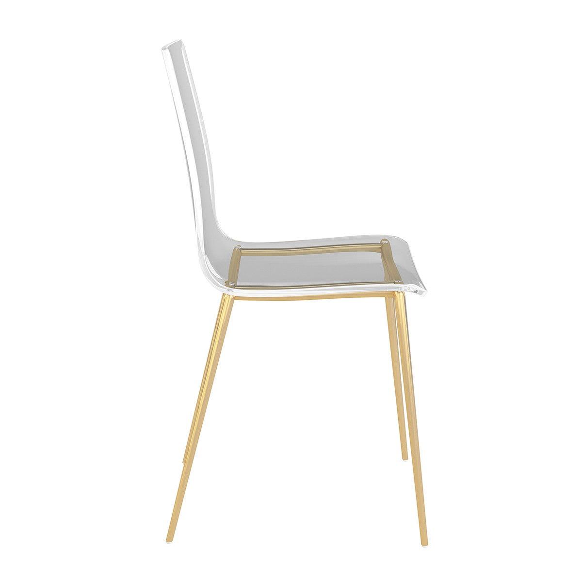 Set of Two Acrylic and Gold Steel Chairs - AFS