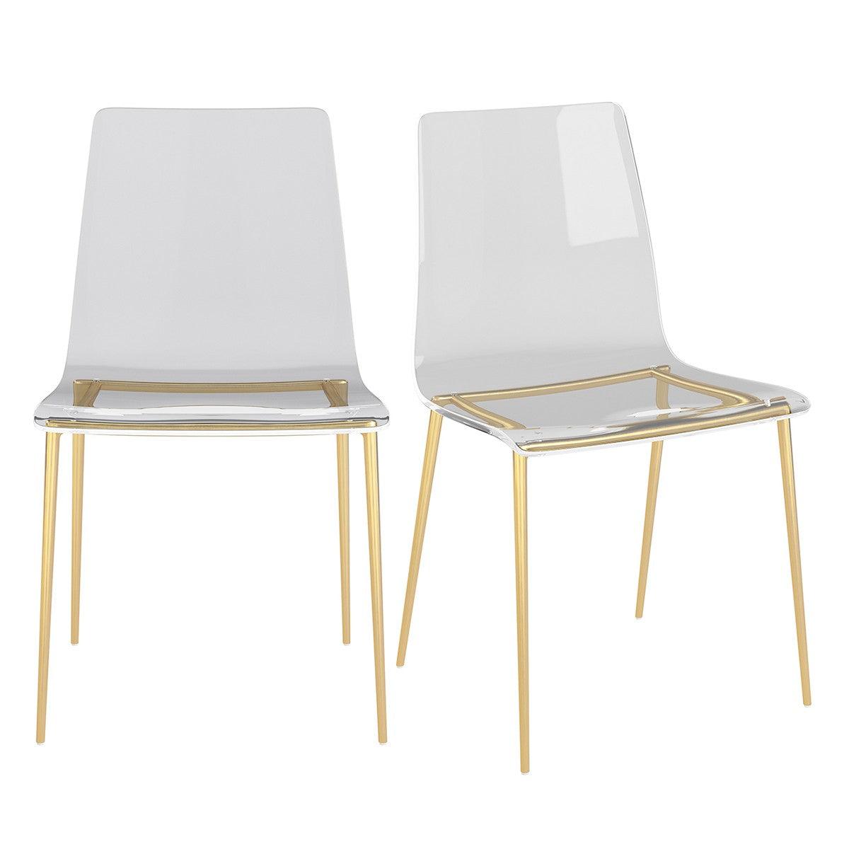 Set of Two Acrylic and Gold Steel Chairs - AFS