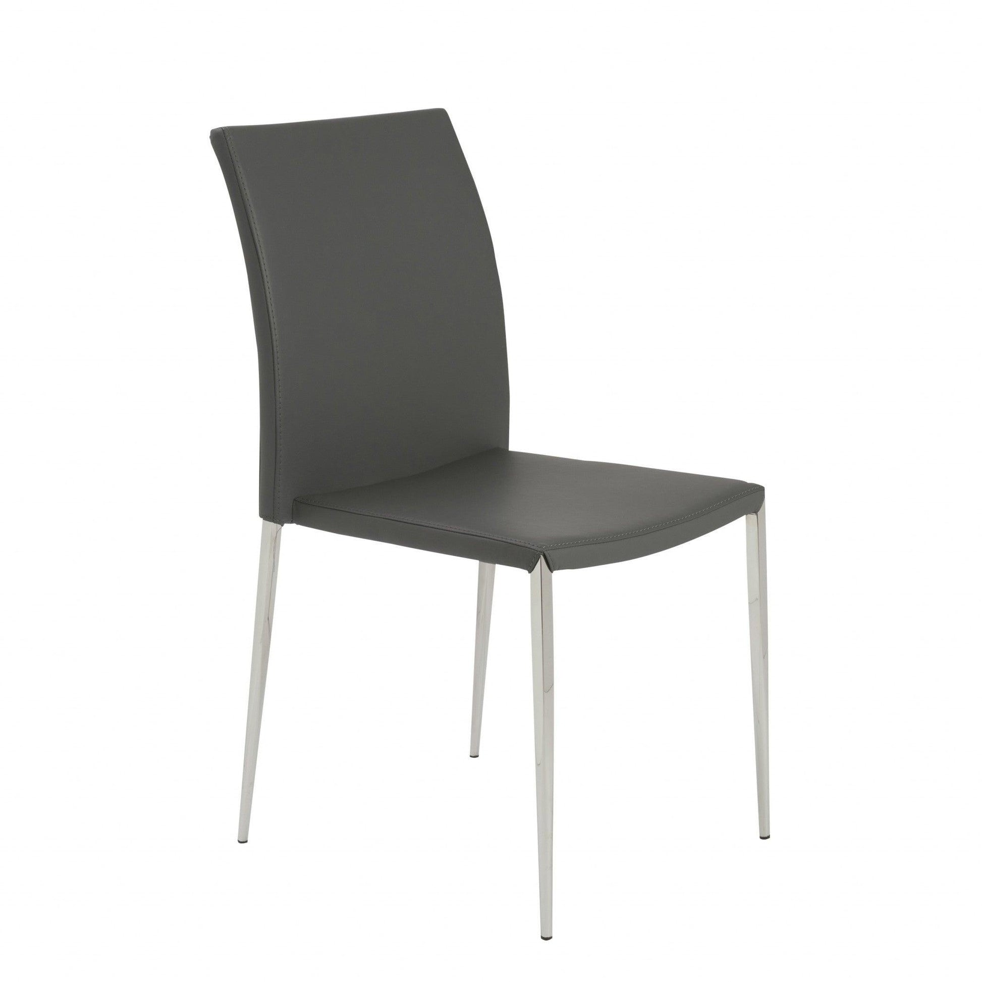 Set of Two Gray Faux Faux Leather Steel Stacking Chairs - AFS