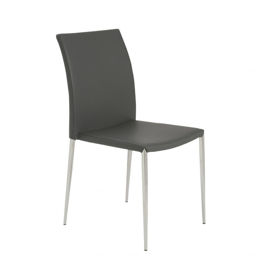 Set of Two Gray Faux Faux Leather Steel Stacking Chairs - AFS