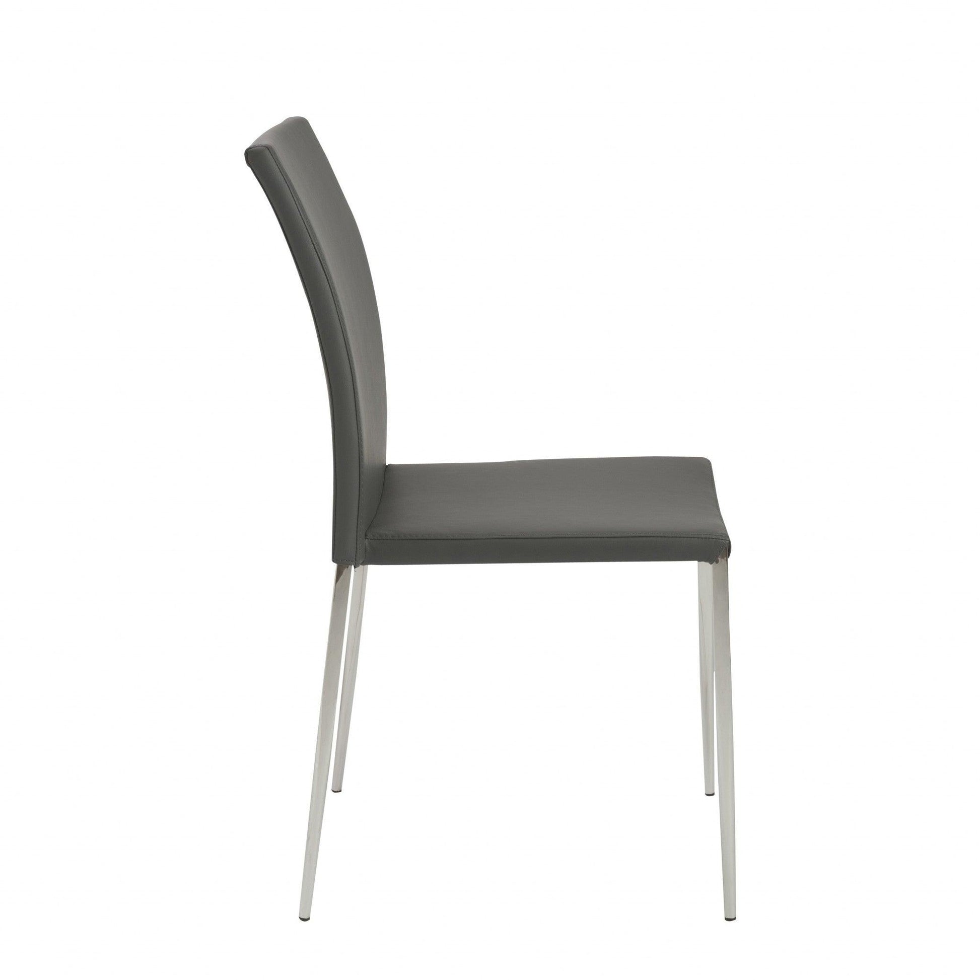 Set of Two Gray Faux Faux Leather Steel Stacking Chairs - AFS