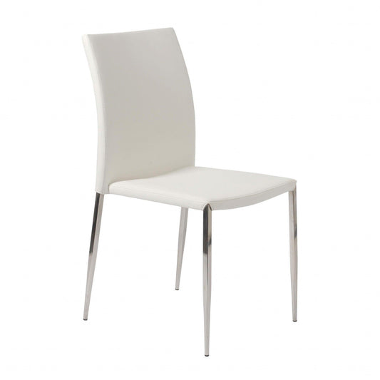 Set of Two White Faux Faux Leather Steel Stacking Chairs - AFS