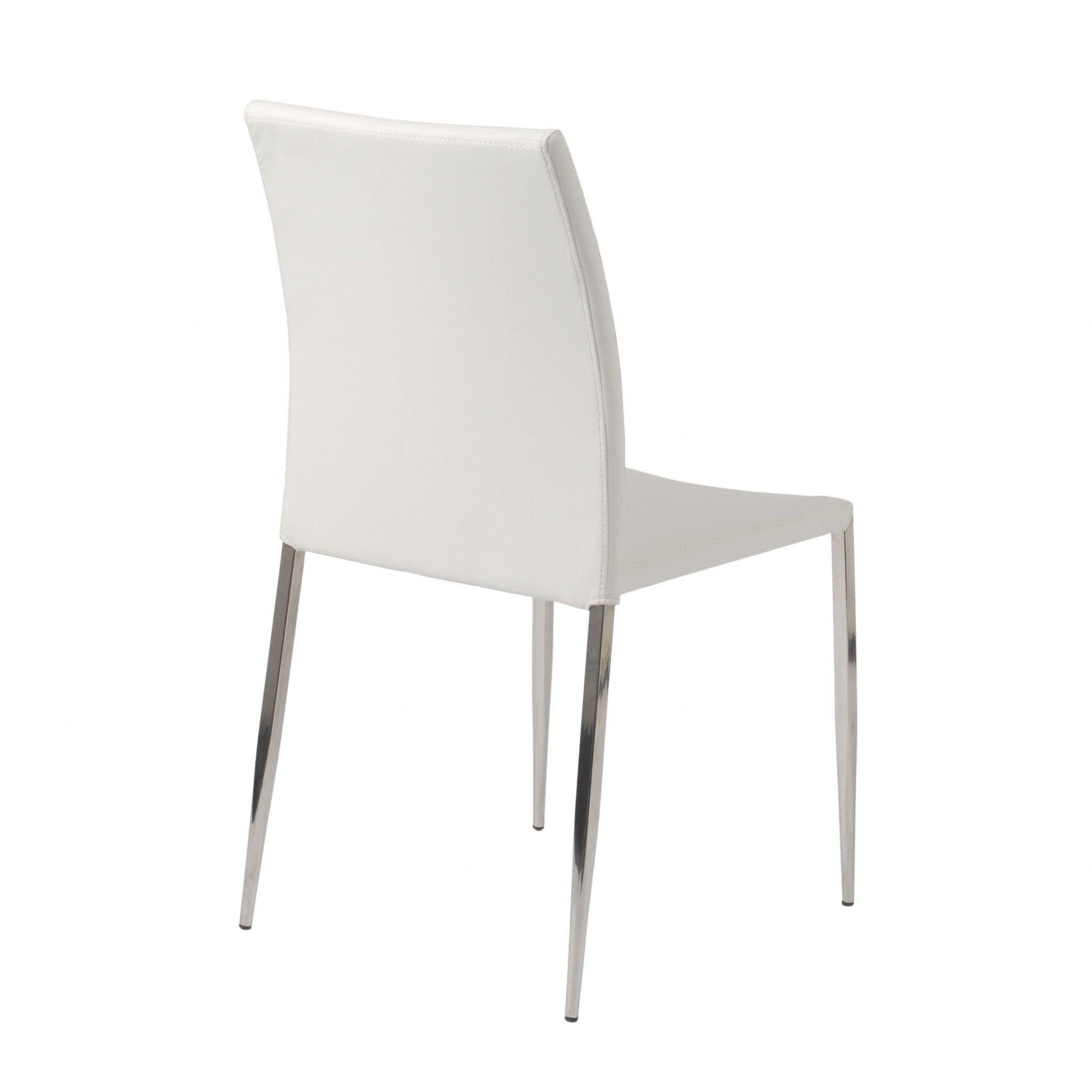 Set of Two White Faux Faux Leather Steel Stacking Chairs - AFS