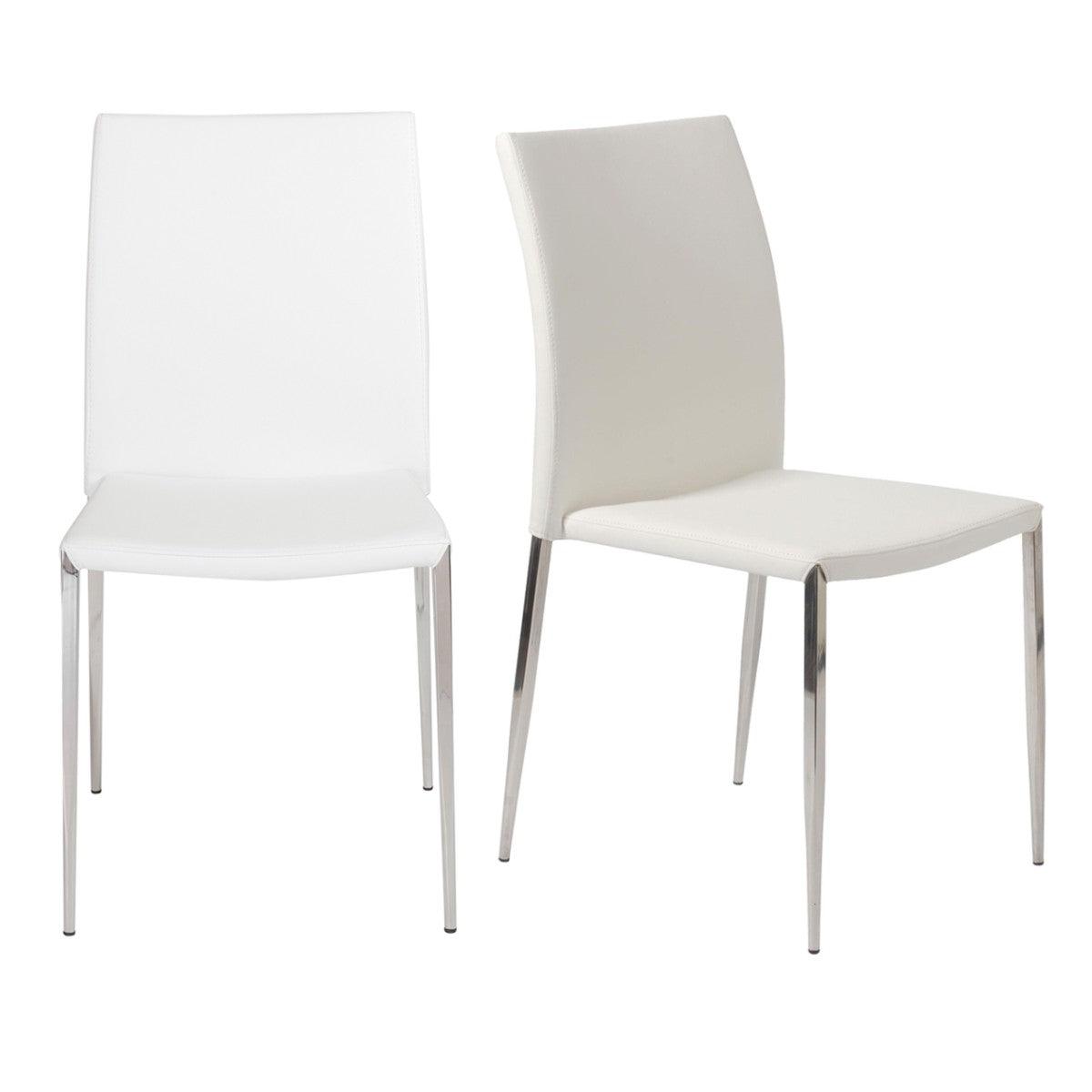 Set of Two White Faux Faux Leather Steel Stacking Chairs - AFS