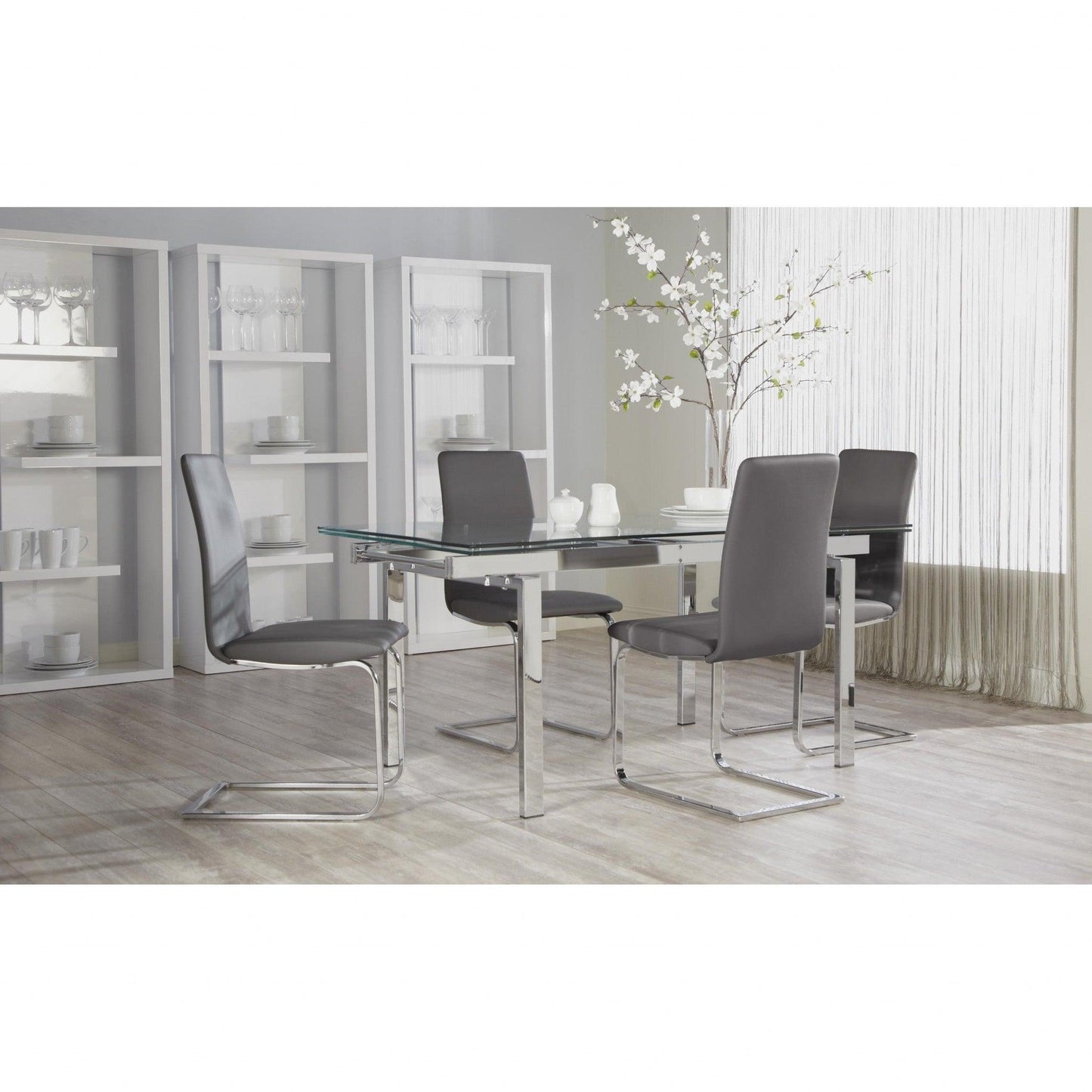 Set of Two Mod Dark Gray and Silver Dining Chairs - AFS