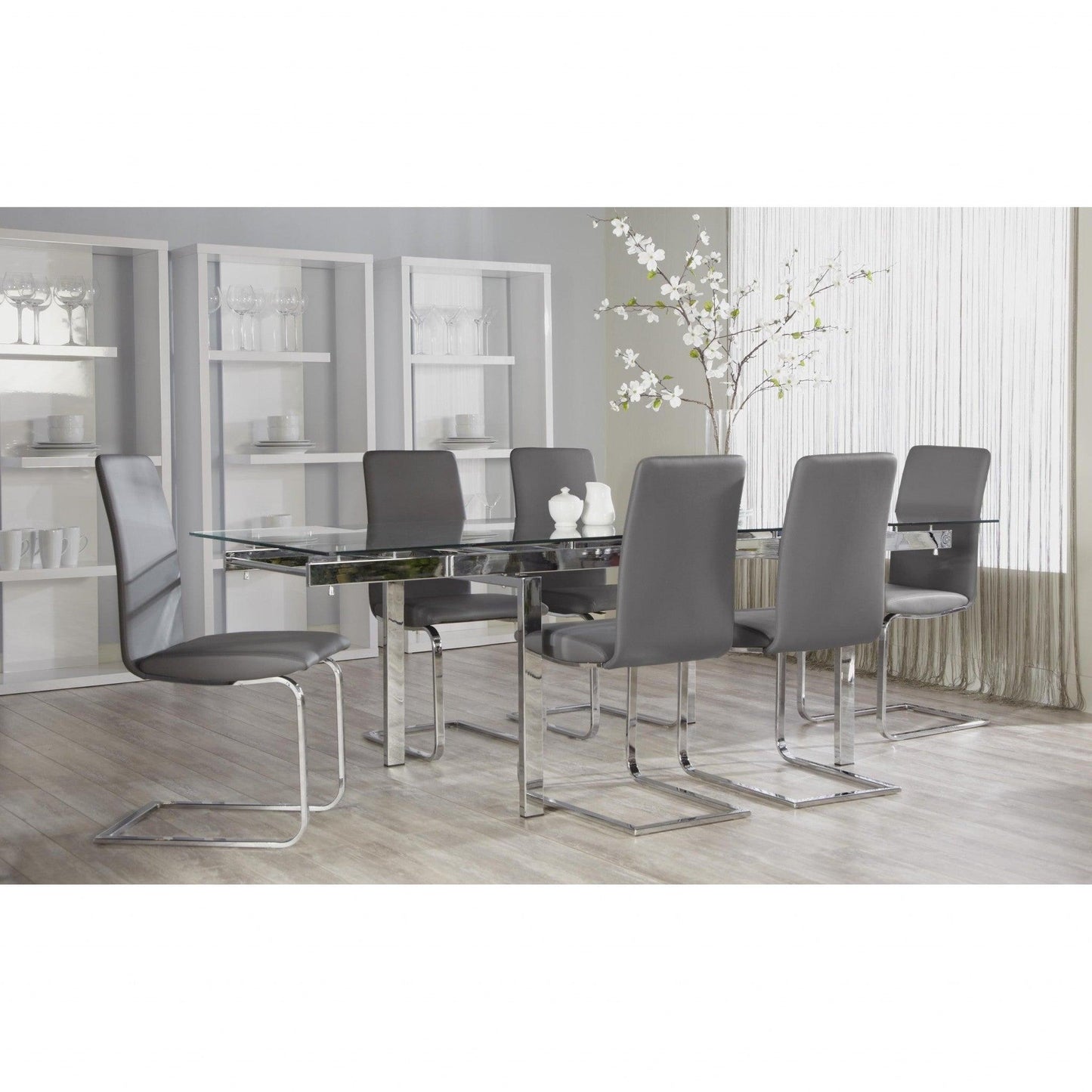 Set of Two Mod Dark Gray and Silver Dining Chairs - AFS