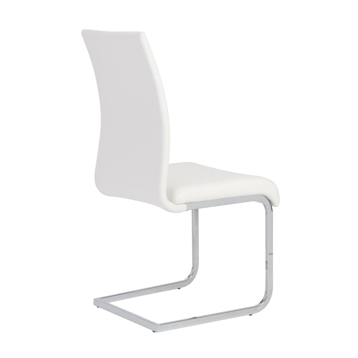 Set of Four White Faux Faux Leather Long Back Cantilever Chairs - AFS