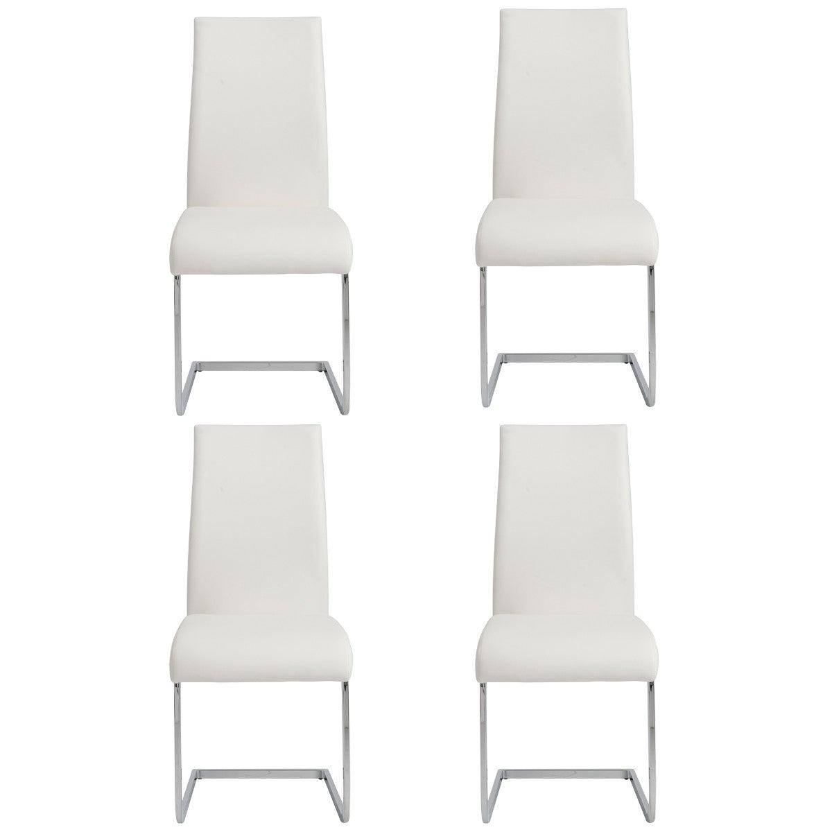 Set of Four White Faux Faux Leather Long Back Cantilever Chairs - AFS