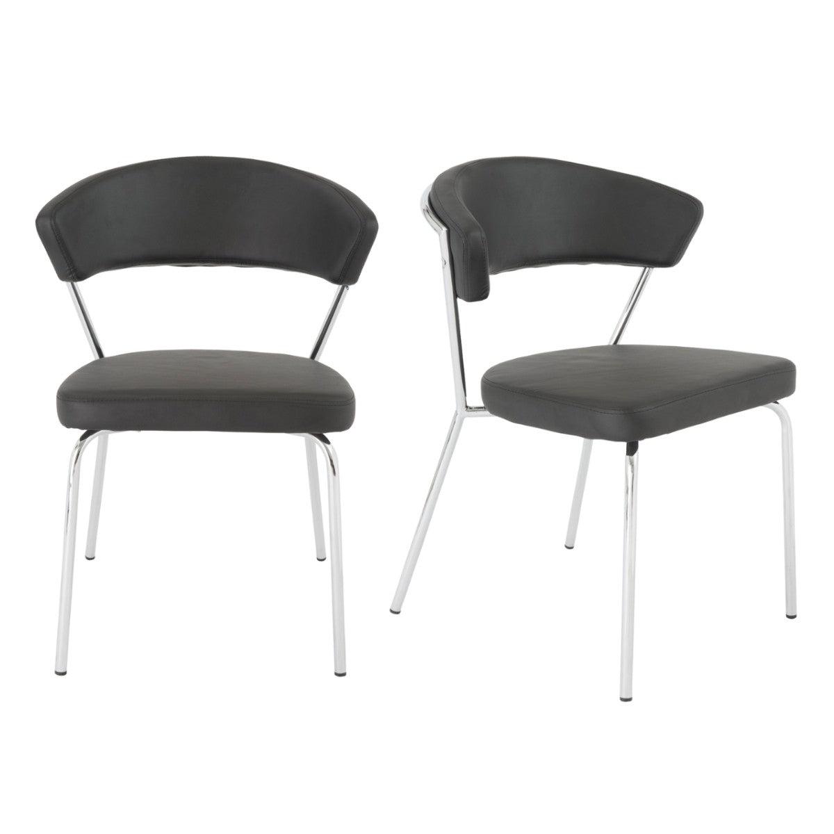 Set of Two Curved Black Chrome Dining Chairs - AFS