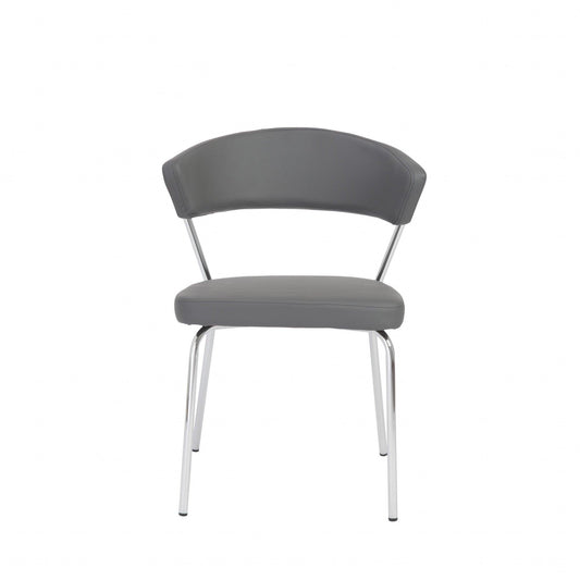 Set of Two Curved Gray Chrome Dining Chairs - AFS