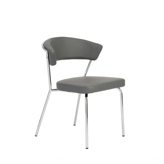 Set of Two Curved Gray Chrome Dining Chairs - AFS