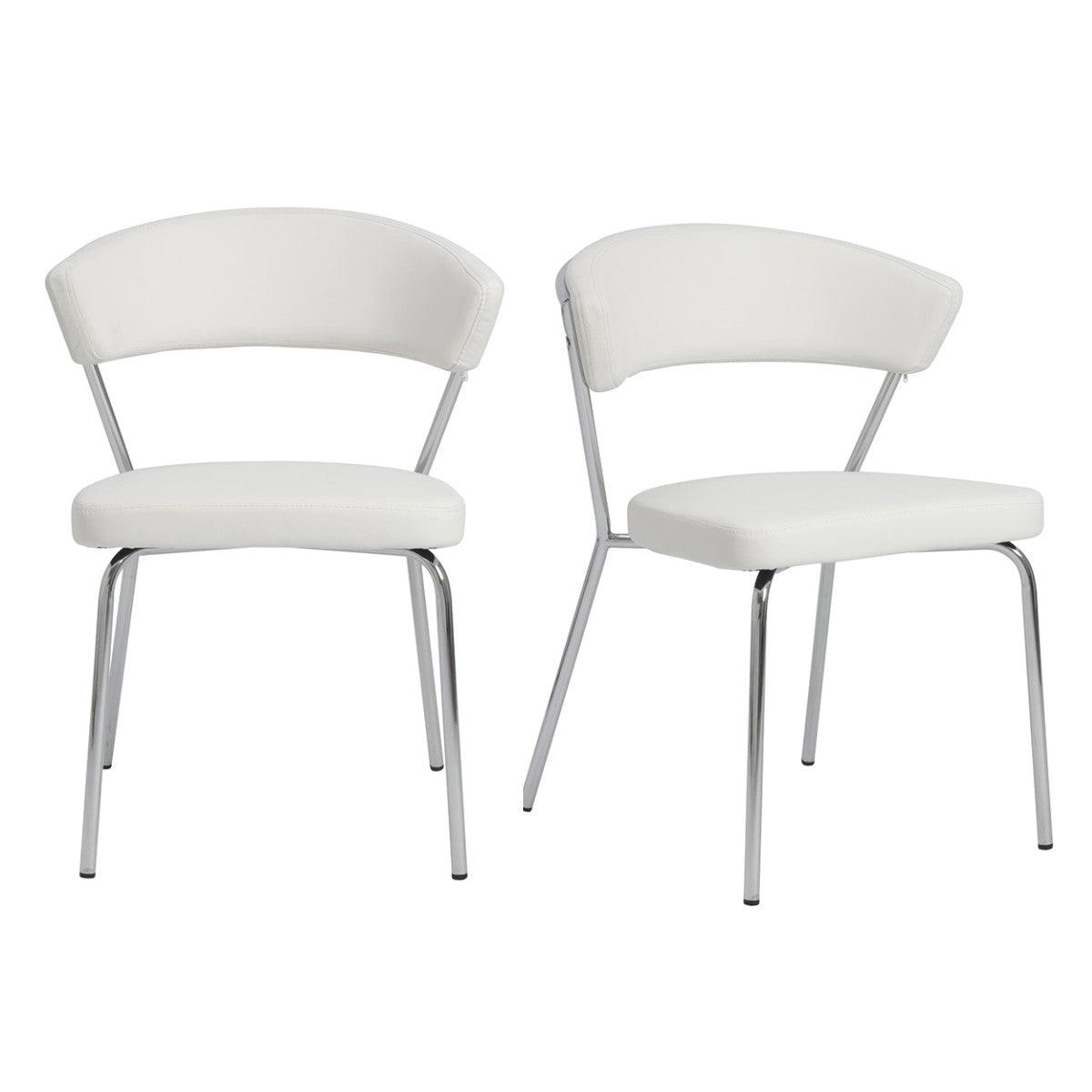 Set of Two Curved White Chrome Dining Chairs - AFS