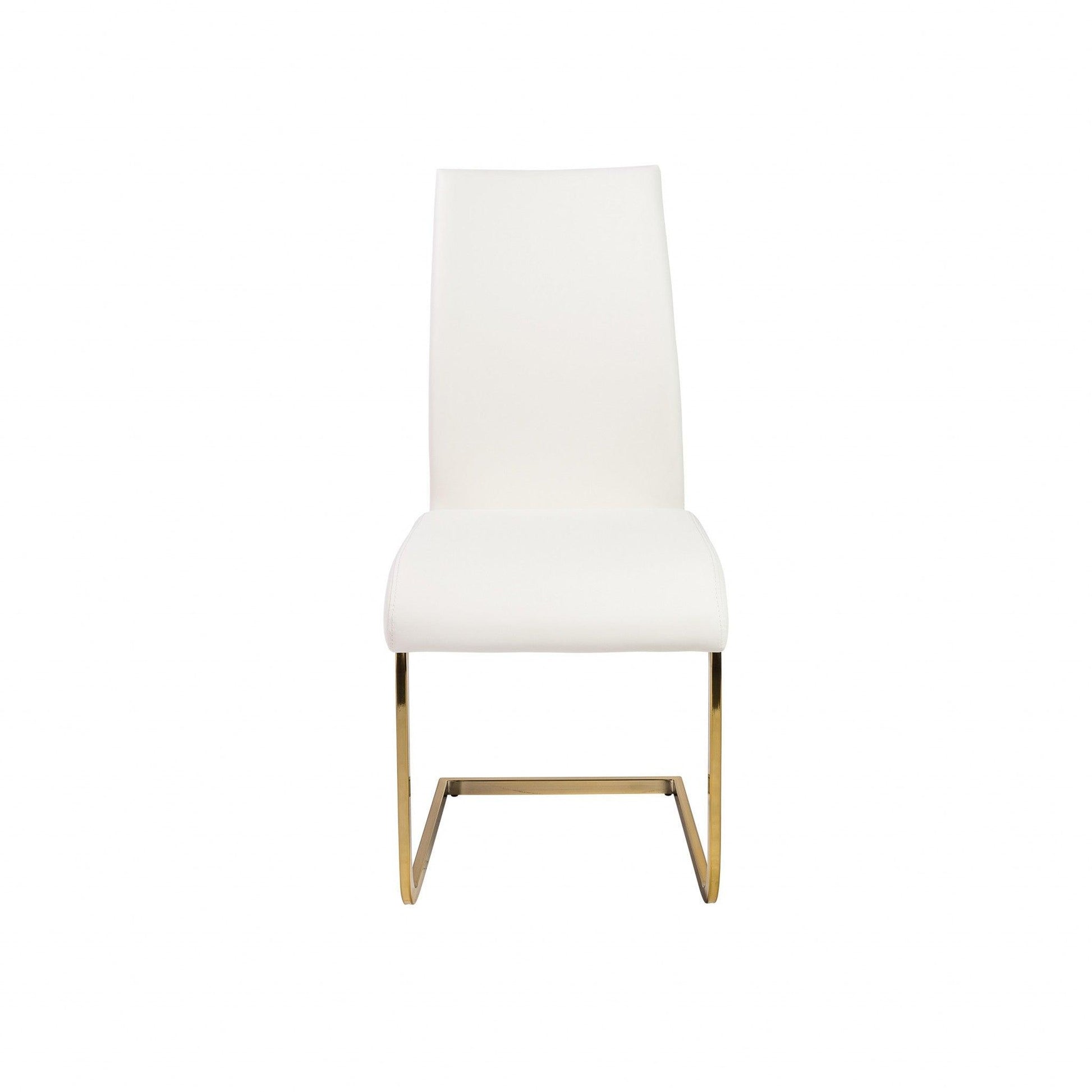 Set of Four White Faux Faux Leather Gold Cantilever Chairs - AFS