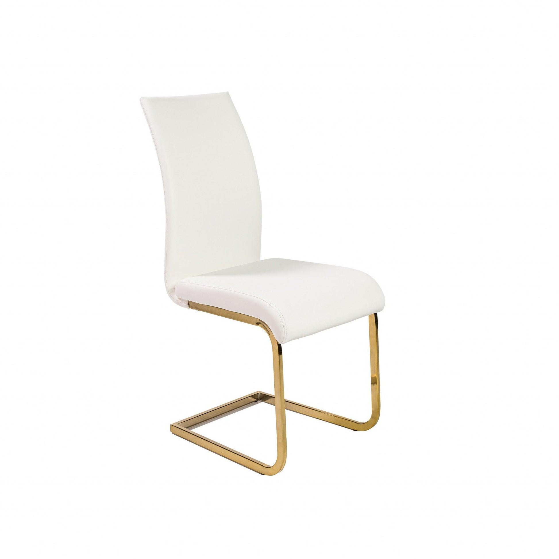 Set of Four White Faux Faux Leather Gold Cantilever Chairs - AFS