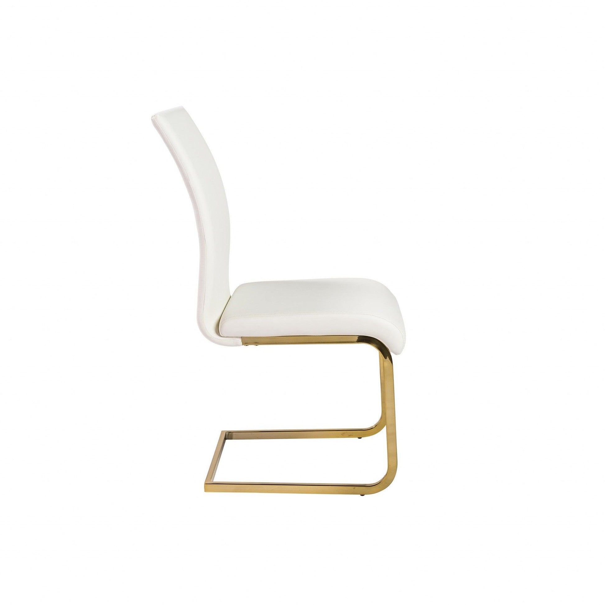 Set of Four White Faux Faux Leather Gold Cantilever Chairs - AFS