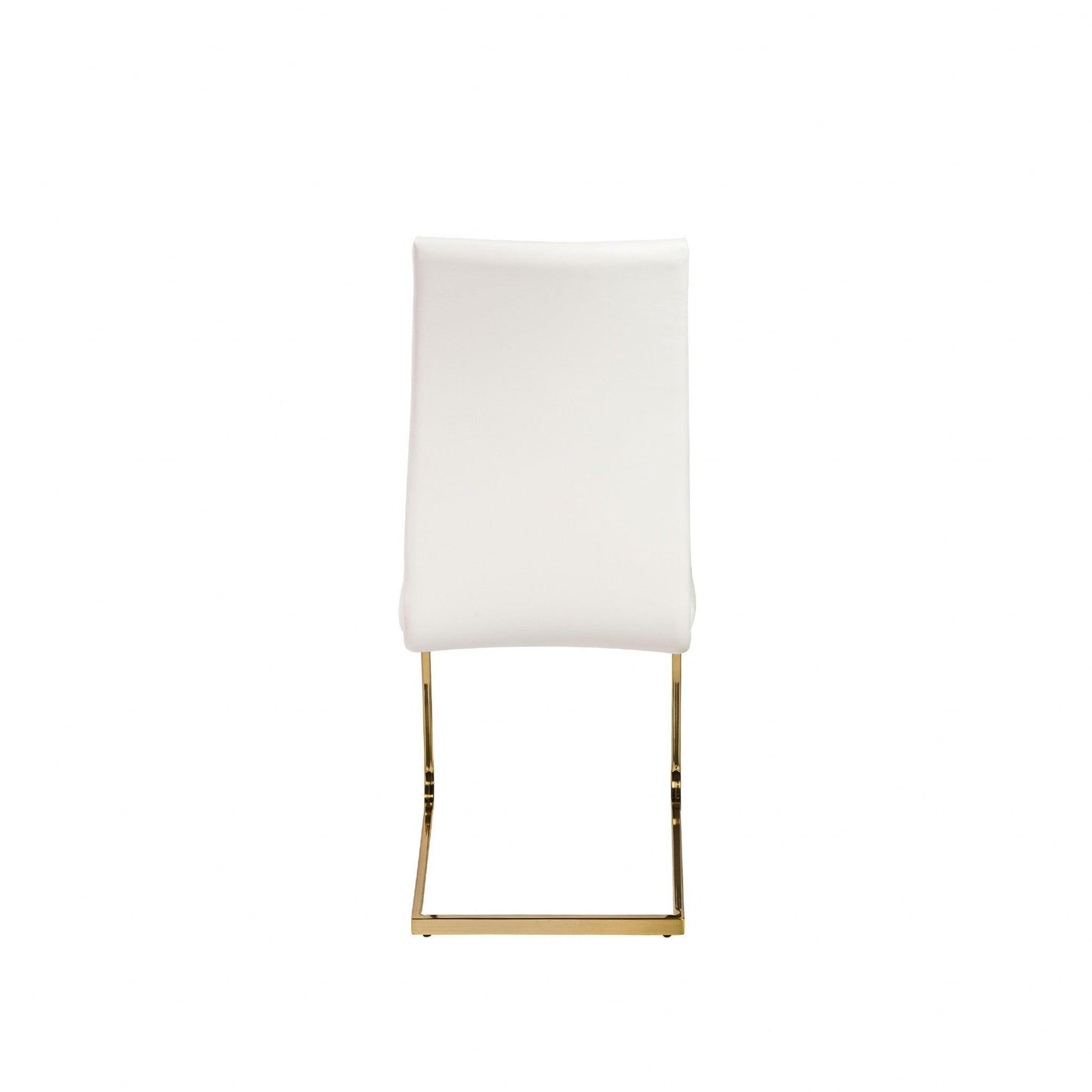 Set of Four White Faux Faux Leather Gold Cantilever Chairs - AFS