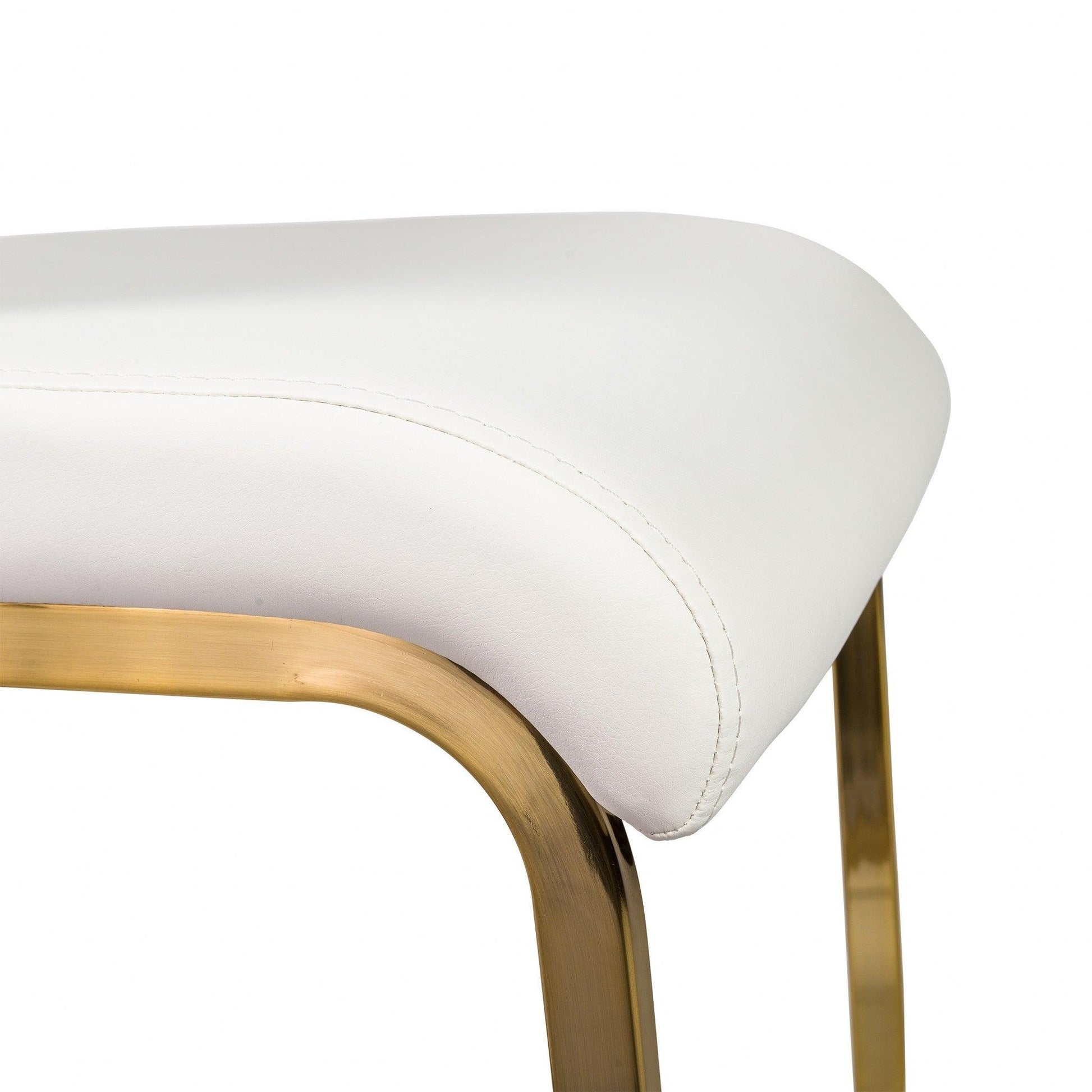 Set of Four White Faux Faux Leather Gold Cantilever Chairs - AFS