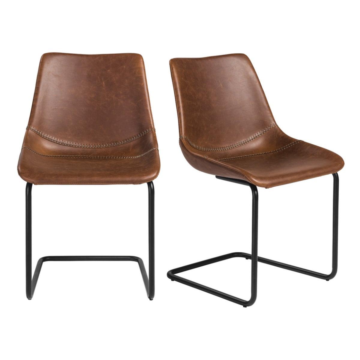 Set of Two Brown Faux Faux Leather Black Cantilever Chairs - AFS