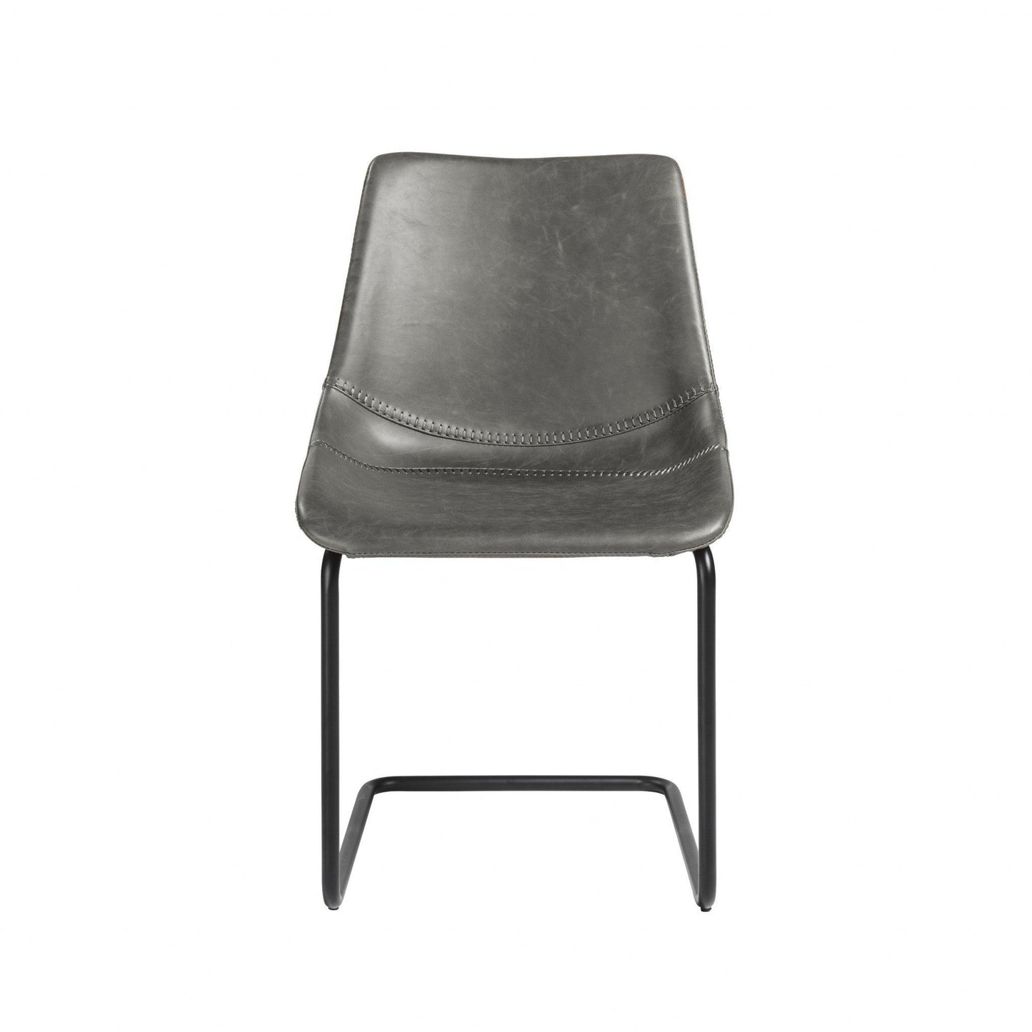 Set of Two Gray Faux Faux Leather Black Cantilever Chairs - AFS