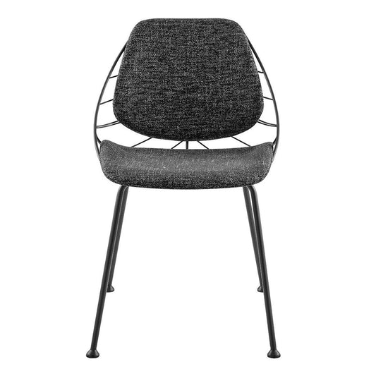 Set of Two Leaf Dark Gray Fabric and Black Dining Chairs - AFS