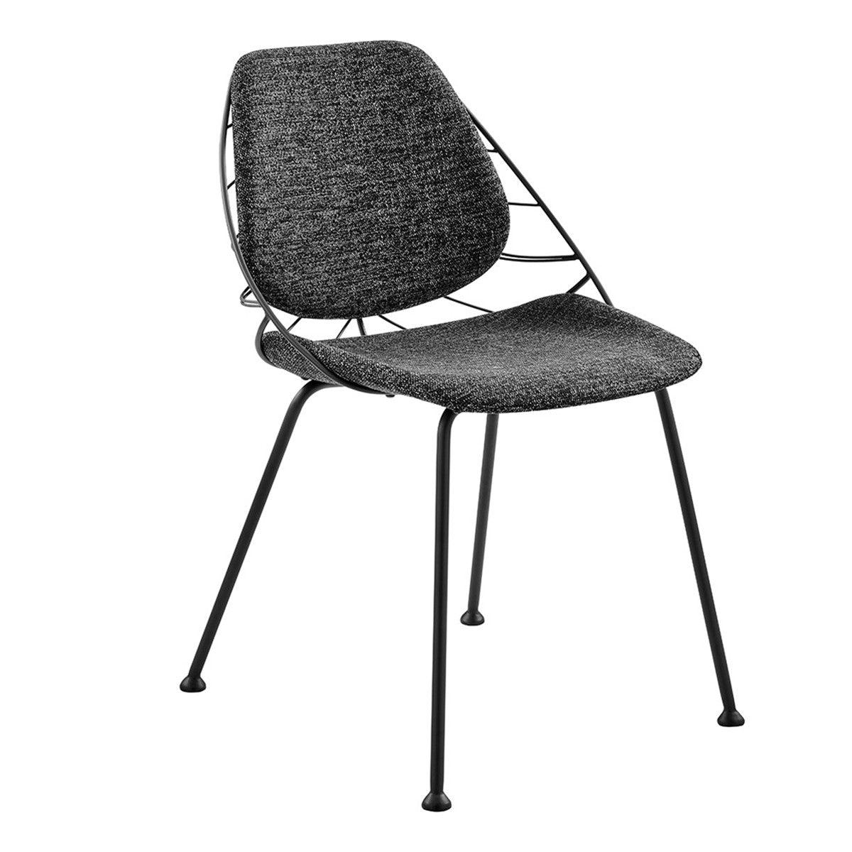 Set of Two Leaf Dark Gray Fabric and Black Dining Chairs - AFS