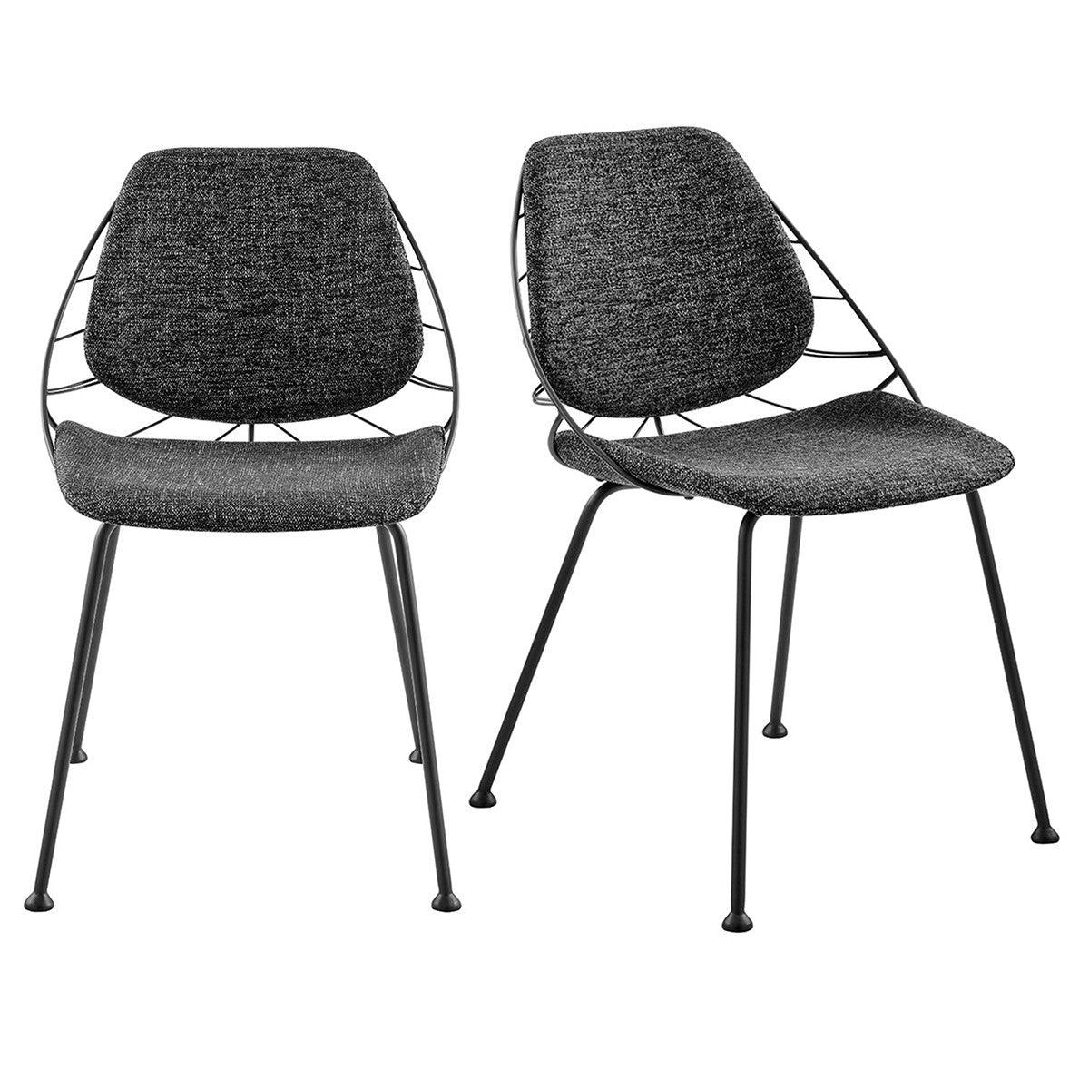 Set of Two Leaf Dark Gray Fabric and Black Dining Chairs - AFS