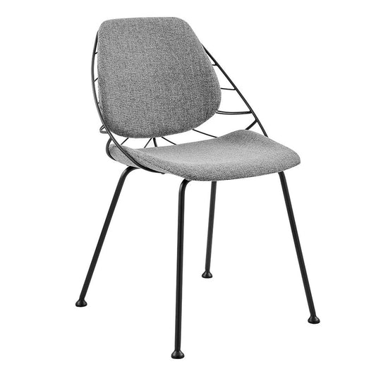 Set of Two Leaf Light Gray Fabric and Black Dining Chairs - AFS