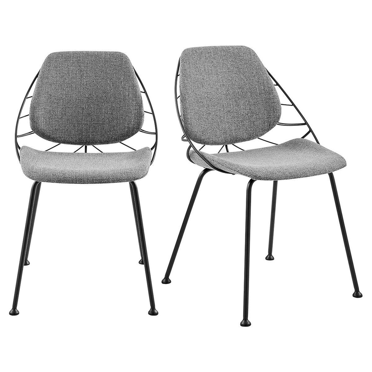 Set of Two Leaf Light Gray Fabric and Black Dining Chairs - AFS