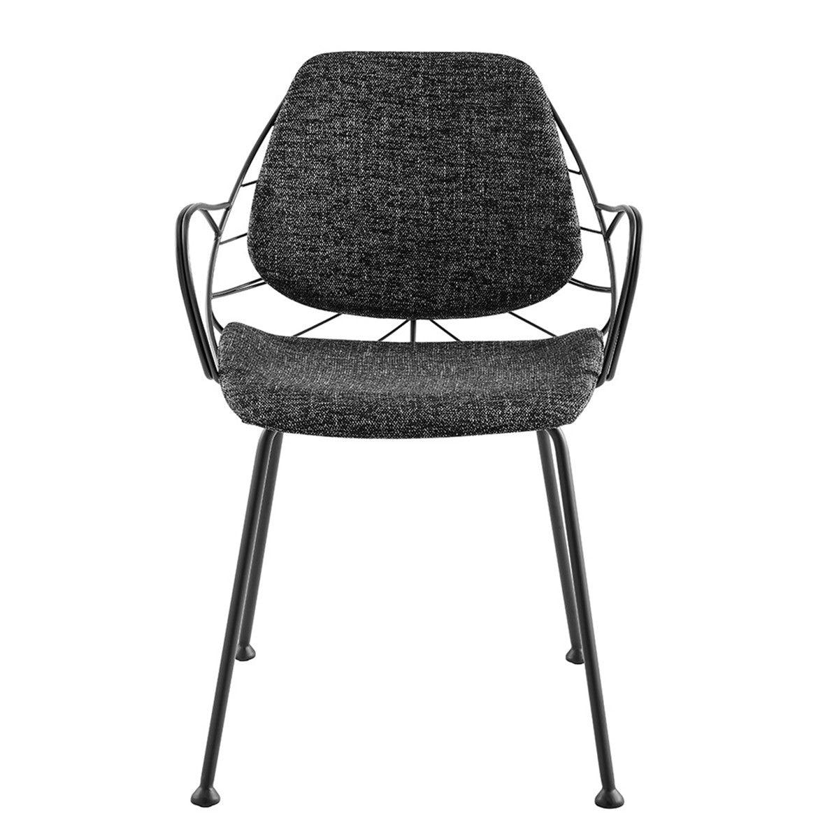 Set of Two Leaf Dark Gray Fabric and Black Dining Armchairs - AFS