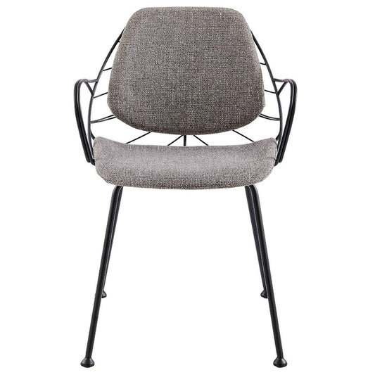 Set of Two Leaf Light Gray Fabric and Black Dining Armchairs - AFS