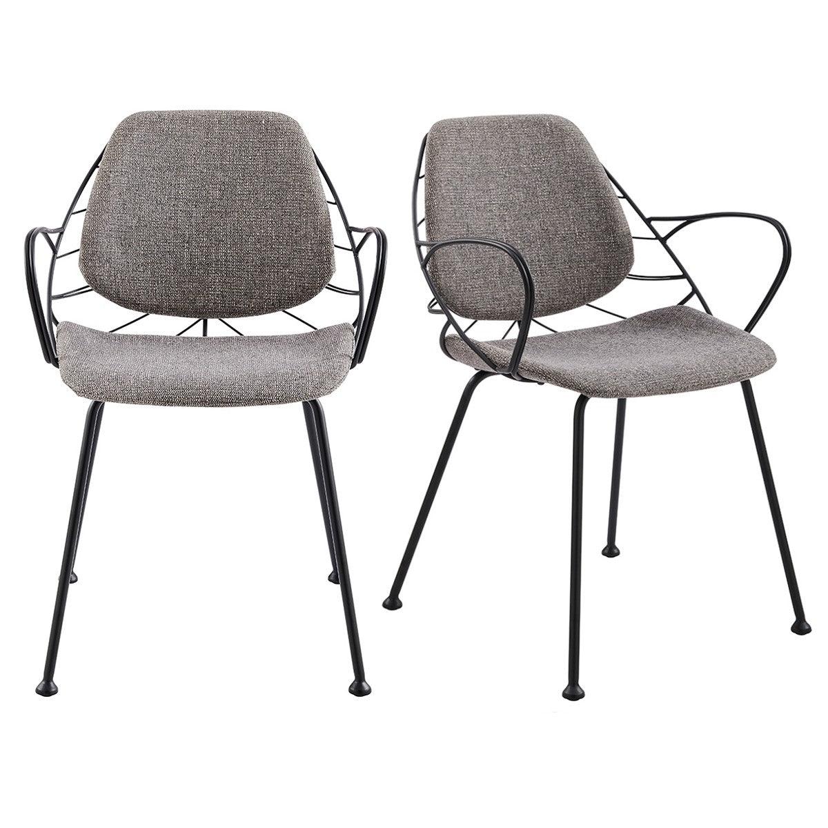 Set of Two Leaf Light Gray Fabric and Black Dining Armchairs - AFS