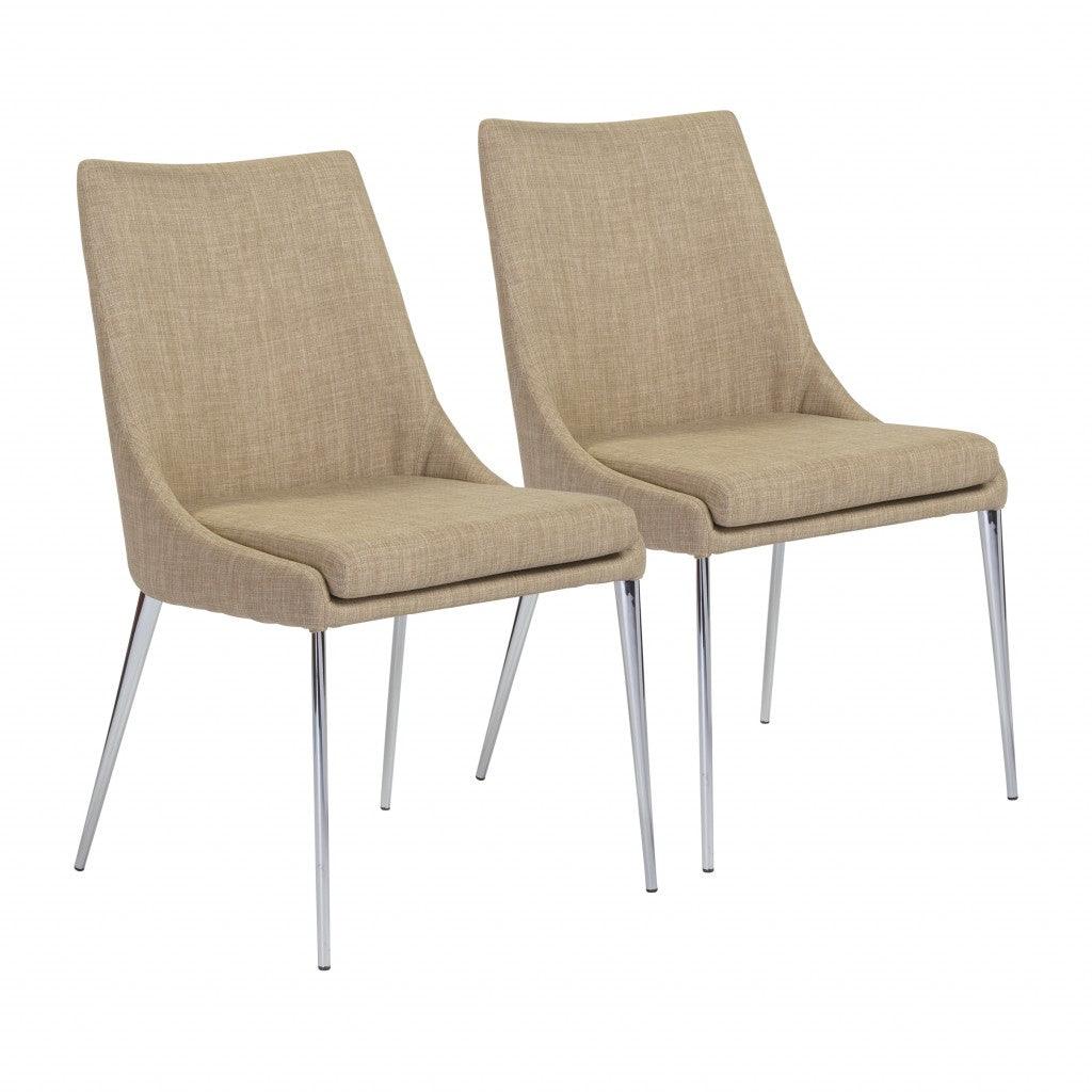 Set of Two Beige Chrome Side Chairs - AFS