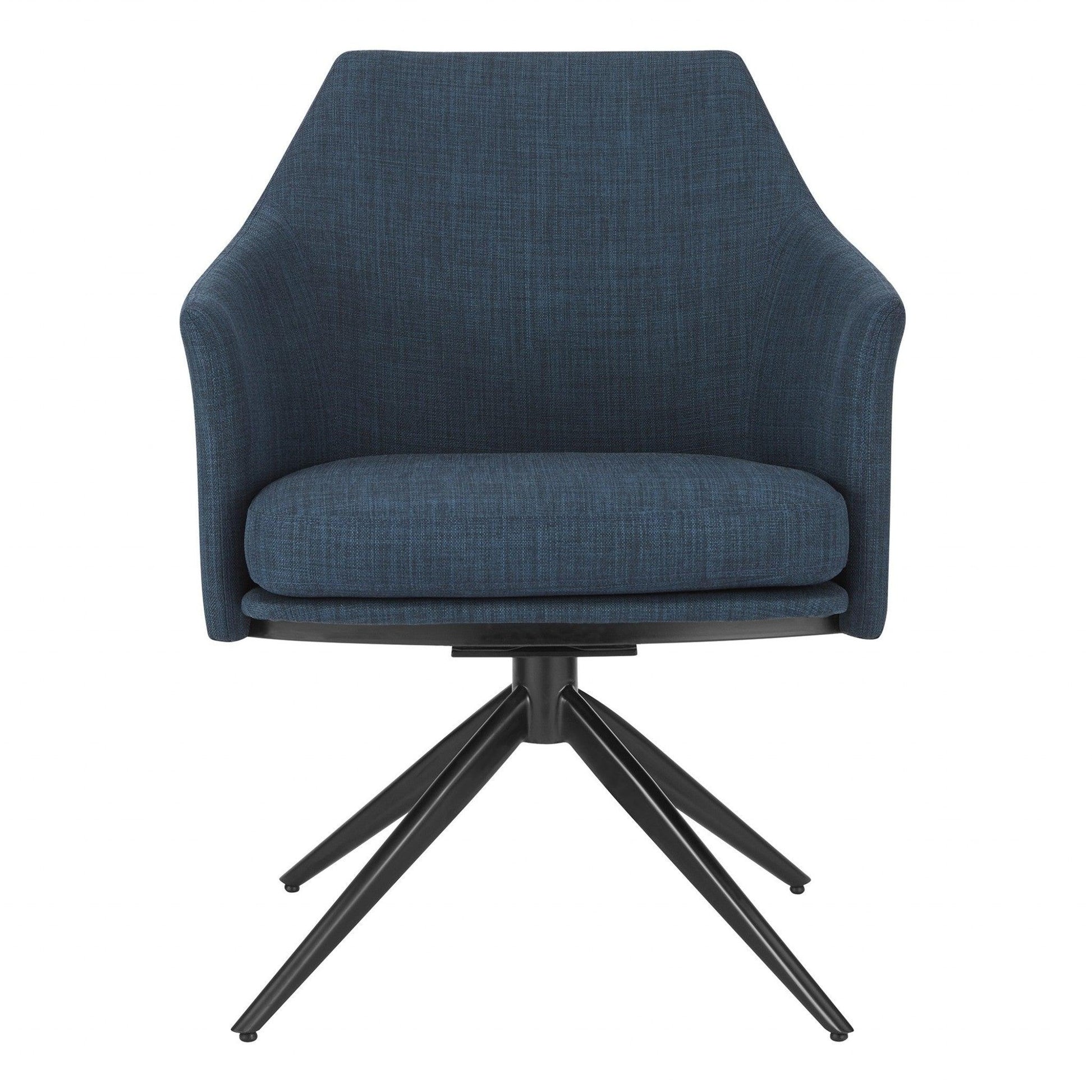 Dark Teal Blue Fabric and Black Swivel Armchair - AFS