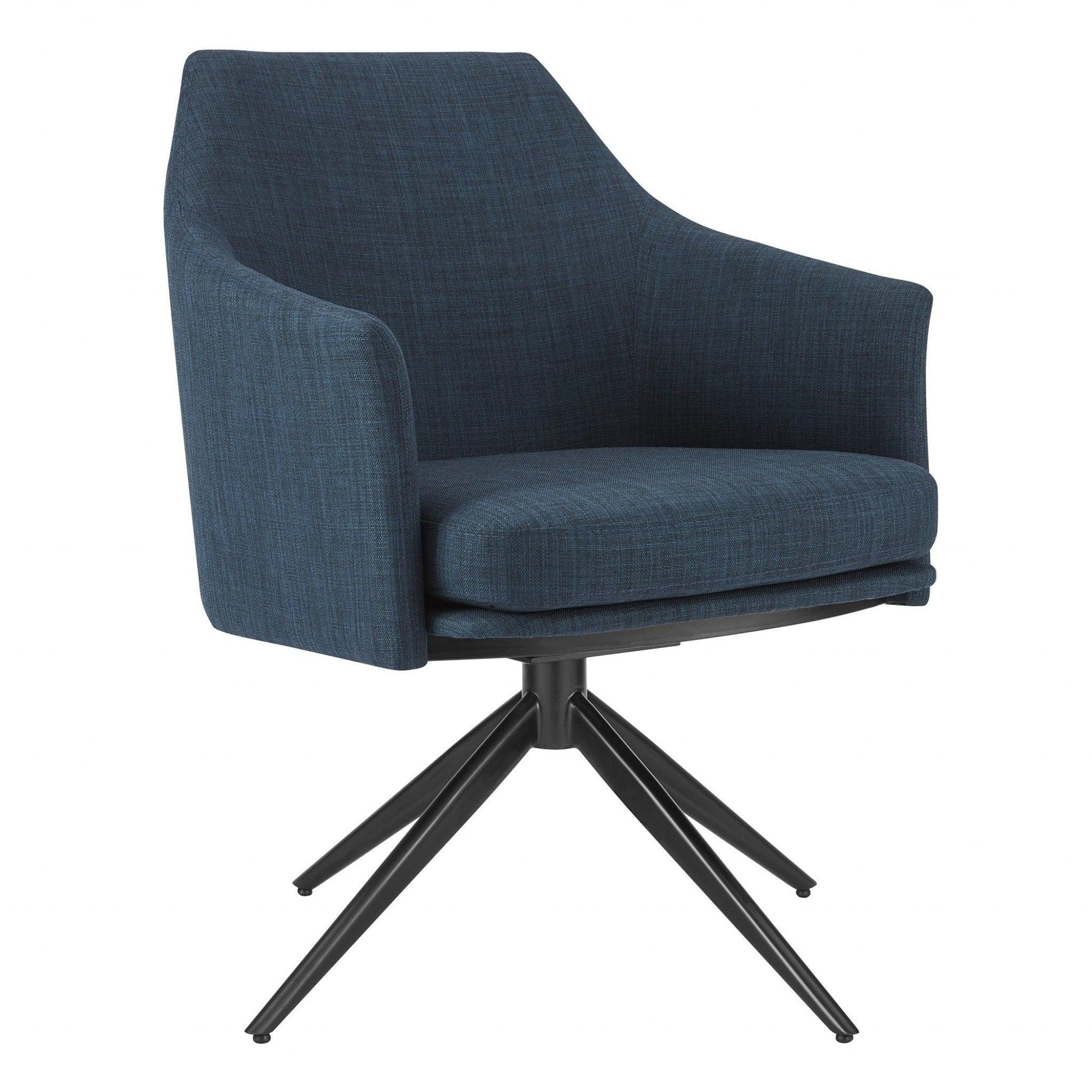 Dark Teal Blue Fabric and Black Swivel Armchair - AFS