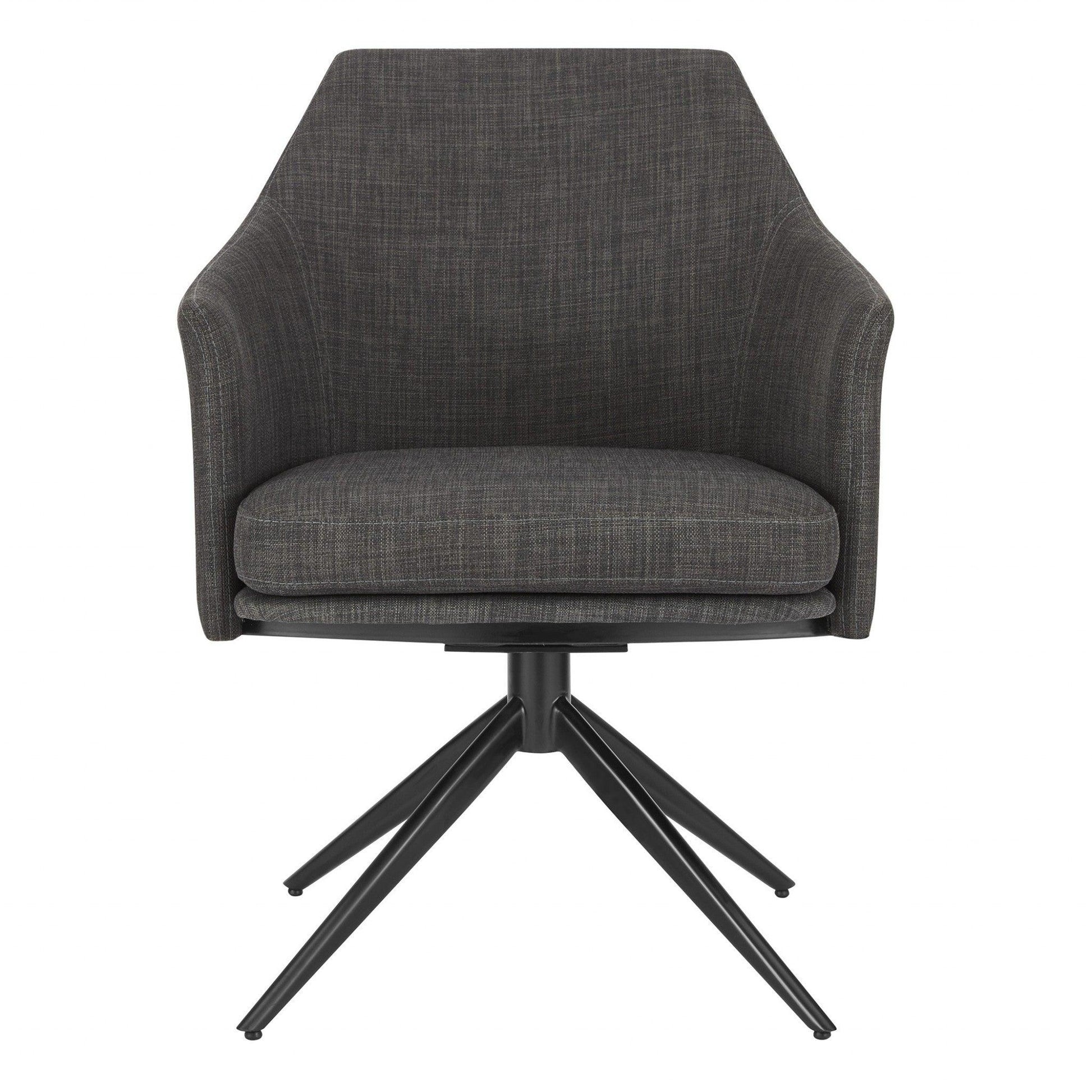 Dark Gray Fabric and Black Swivel Armchair - AFS