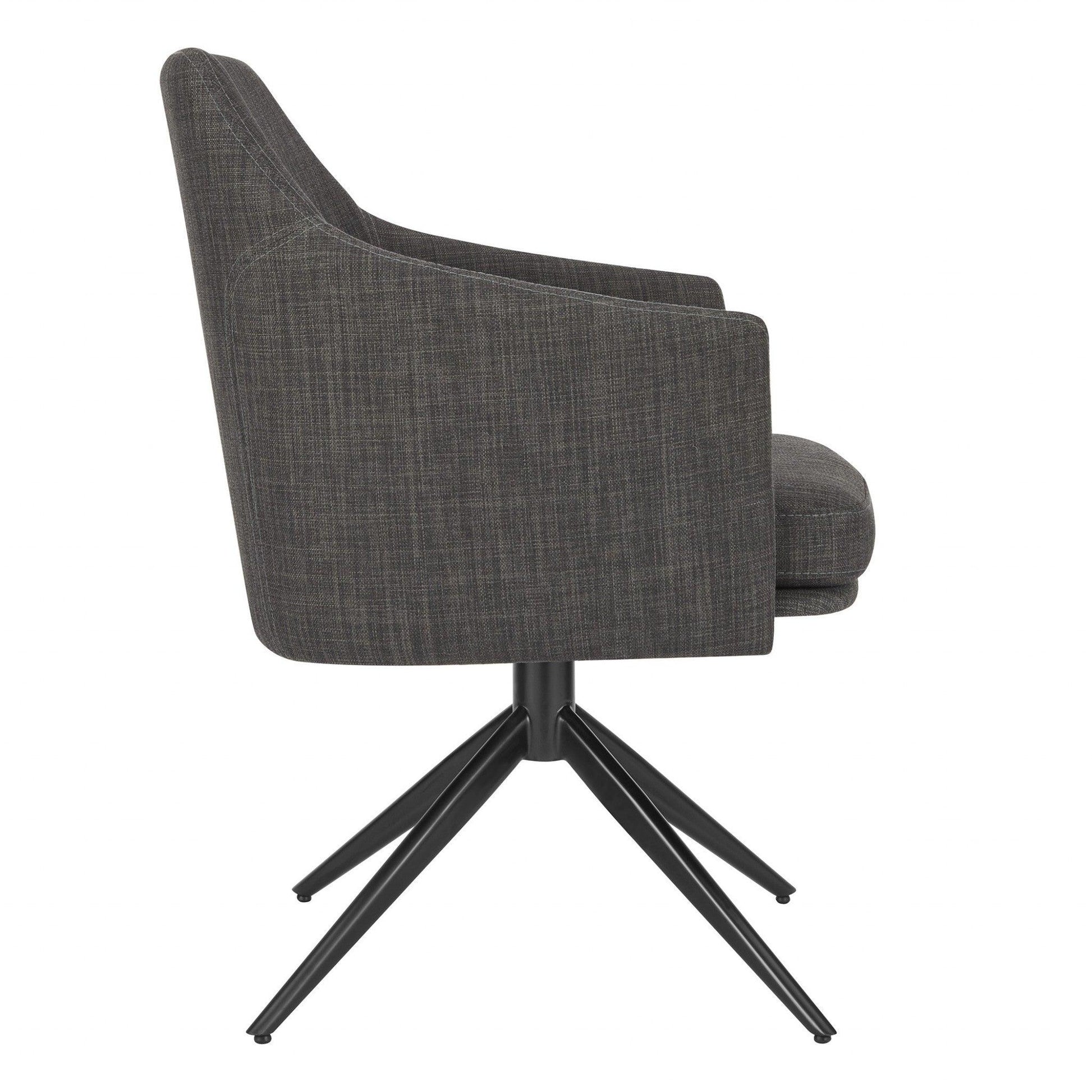 Dark Gray Fabric and Black Swivel Armchair - AFS