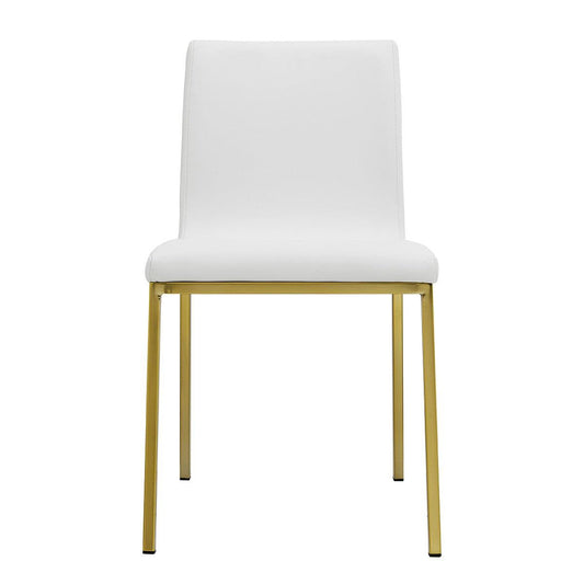 Set of Two Minimalist White Faux Faux Leather and Gold Chairs - AFS