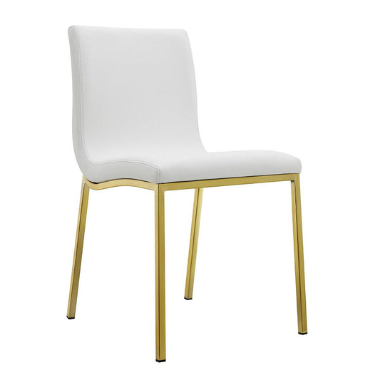 Set of Two Minimalist White Faux Faux Leather and Gold Chairs - AFS