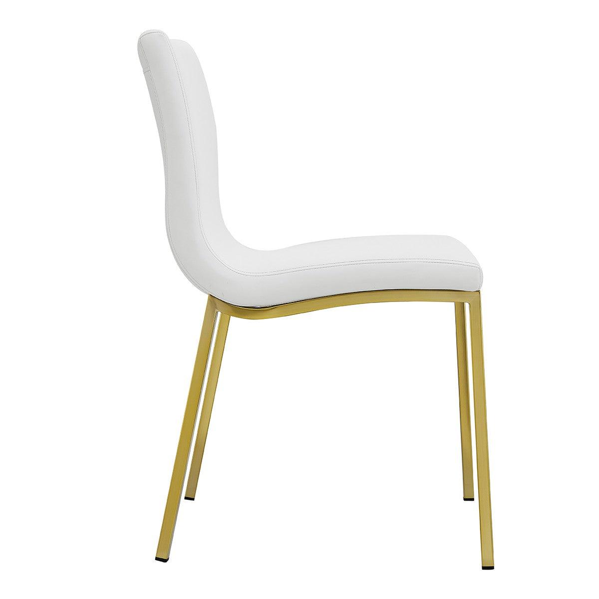 Set of Two Minimalist White Faux Faux Leather and Gold Chairs - AFS