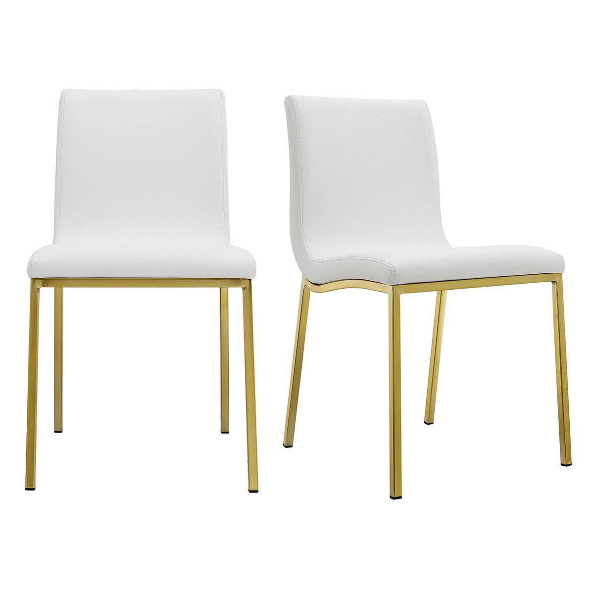 Set of Two Minimalist White Faux Faux Leather and Gold Chairs - AFS